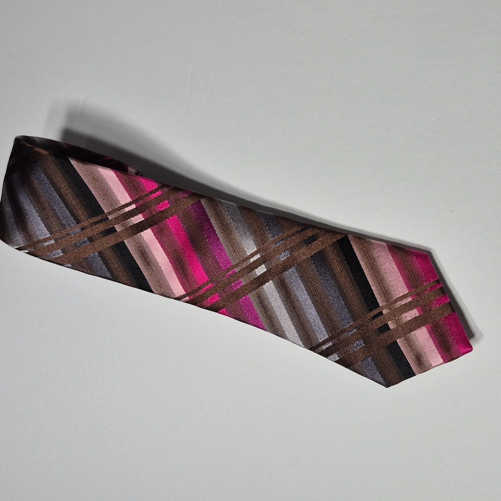 Haight & Ashbury SILK Plaid Skinny Tie Pink & Brown